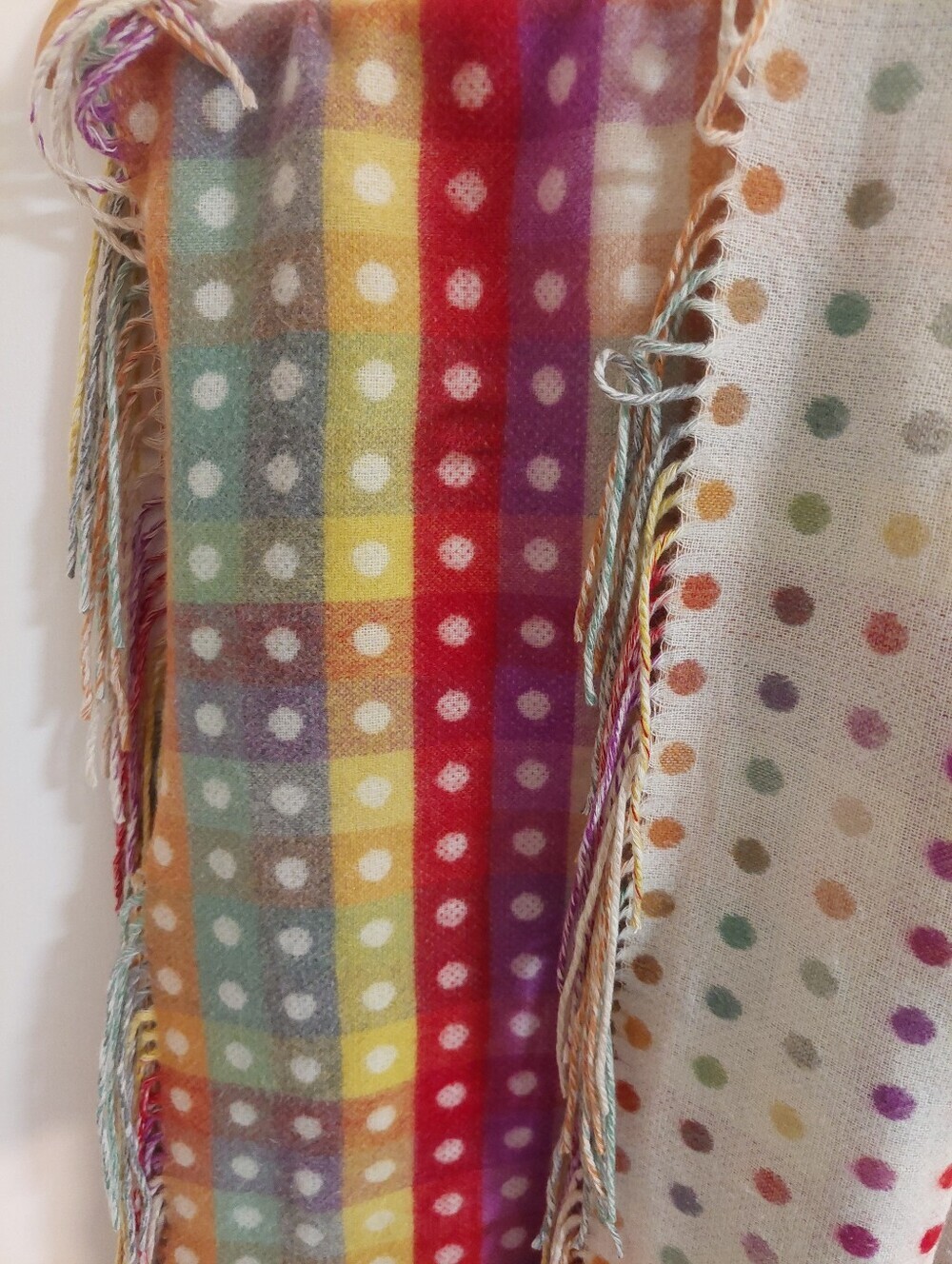 Cashmink Multicolor Polka Dot Plaid Fringe Scarf - Picture 5 of 5